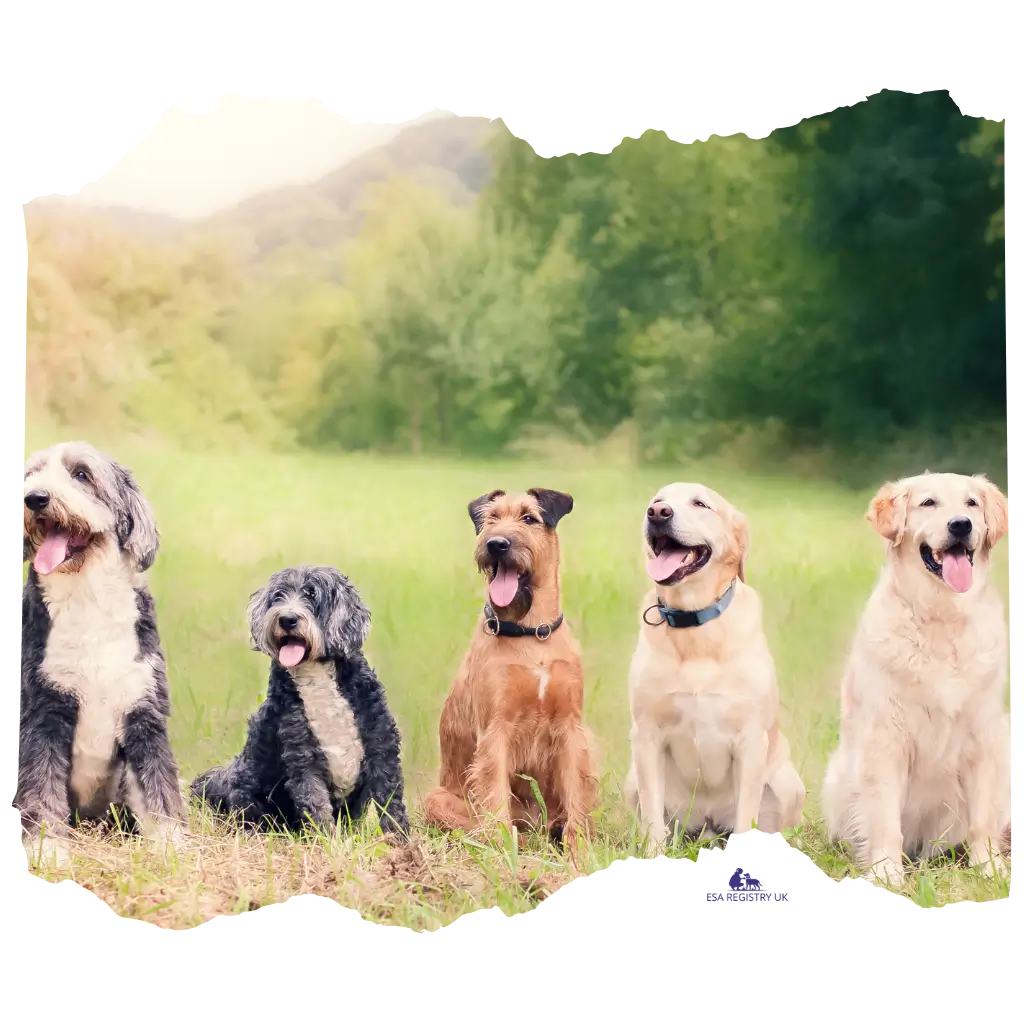 A group of emotional support dogs in the UK.