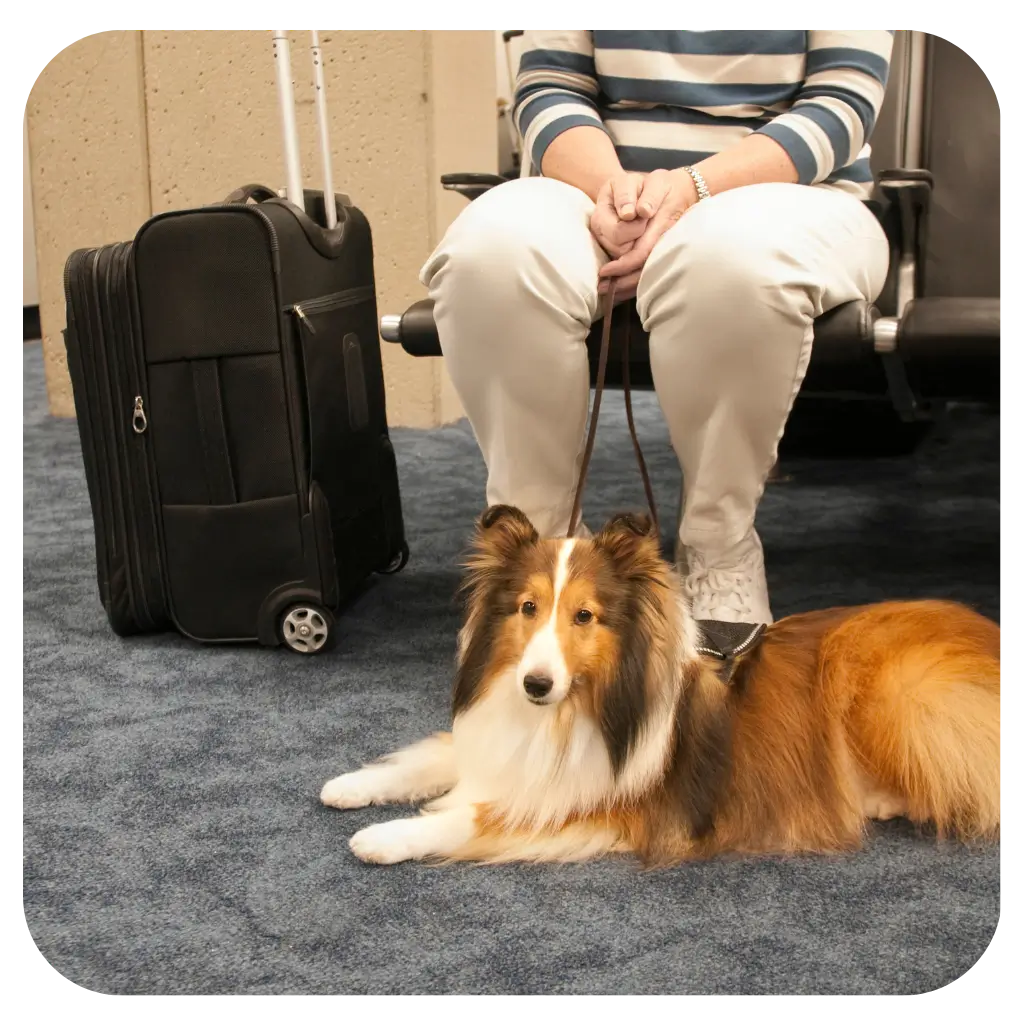 A women with her Emotional Support Animal at airport after registering with ESA Registry UK