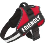 Emotional Support Animal Harness with a Friendly tag and in Red, by ESA Registry UK.