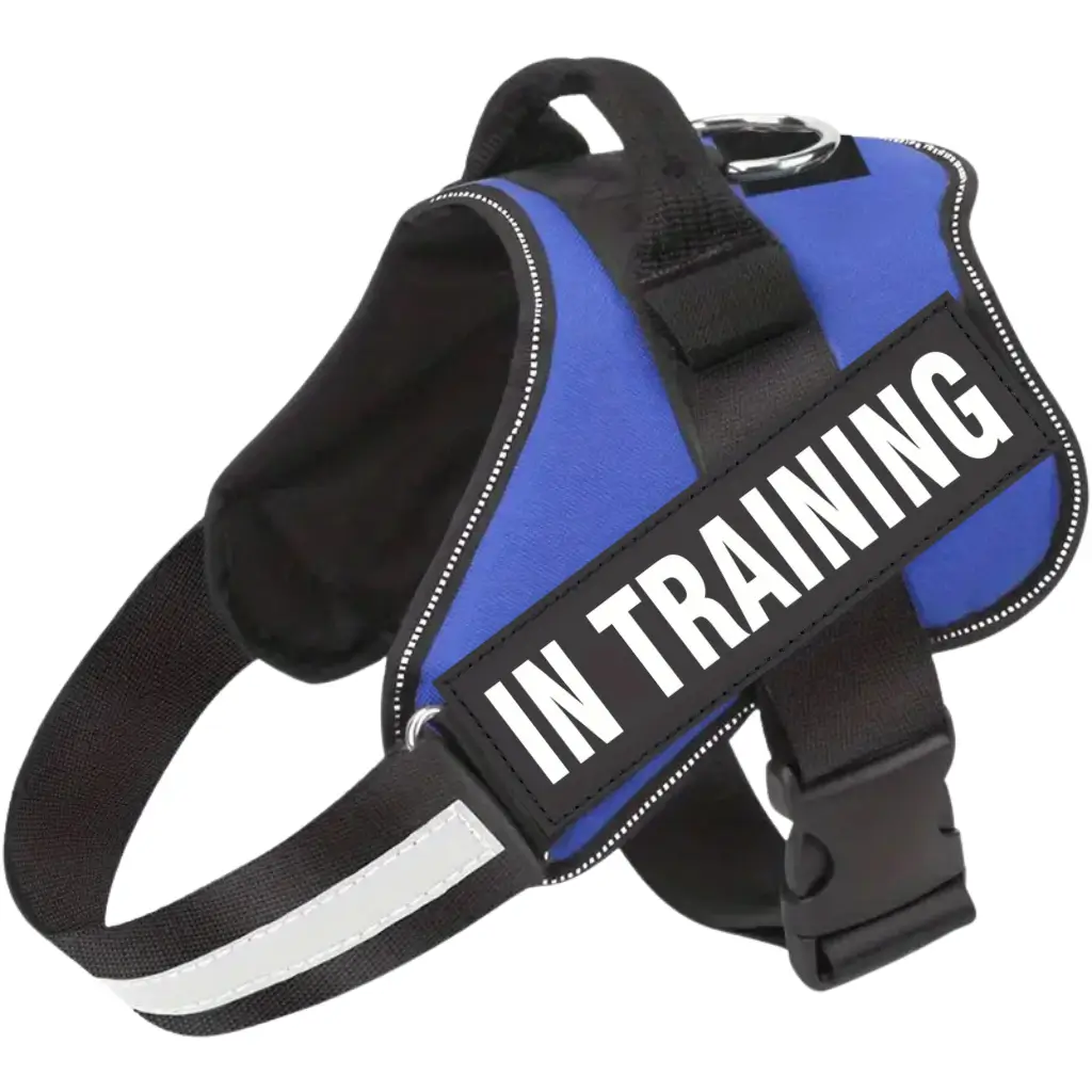 Emotional Support Dog Harness in Blue with In Training Message, by ESA Registry UK.