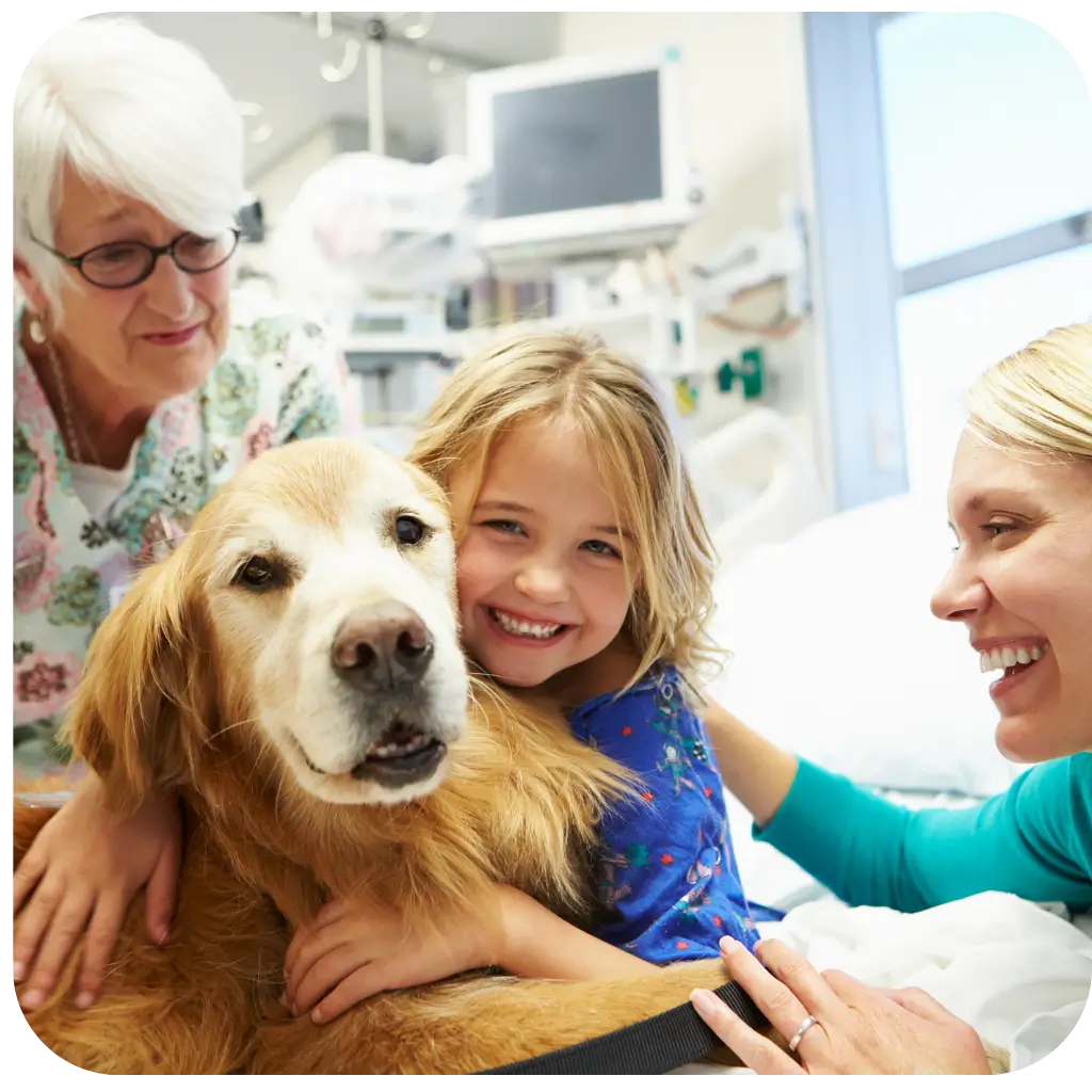 A family with a therapy dog