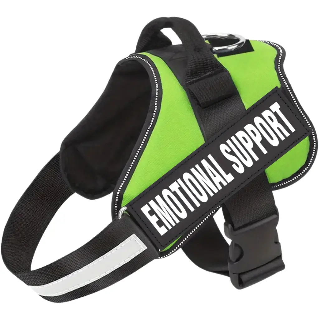Emotional support dog harness in green, by ESA Registry UK.