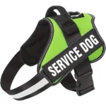 Emotional support dog harness in green, with a service dog message by ESA Registry UK.