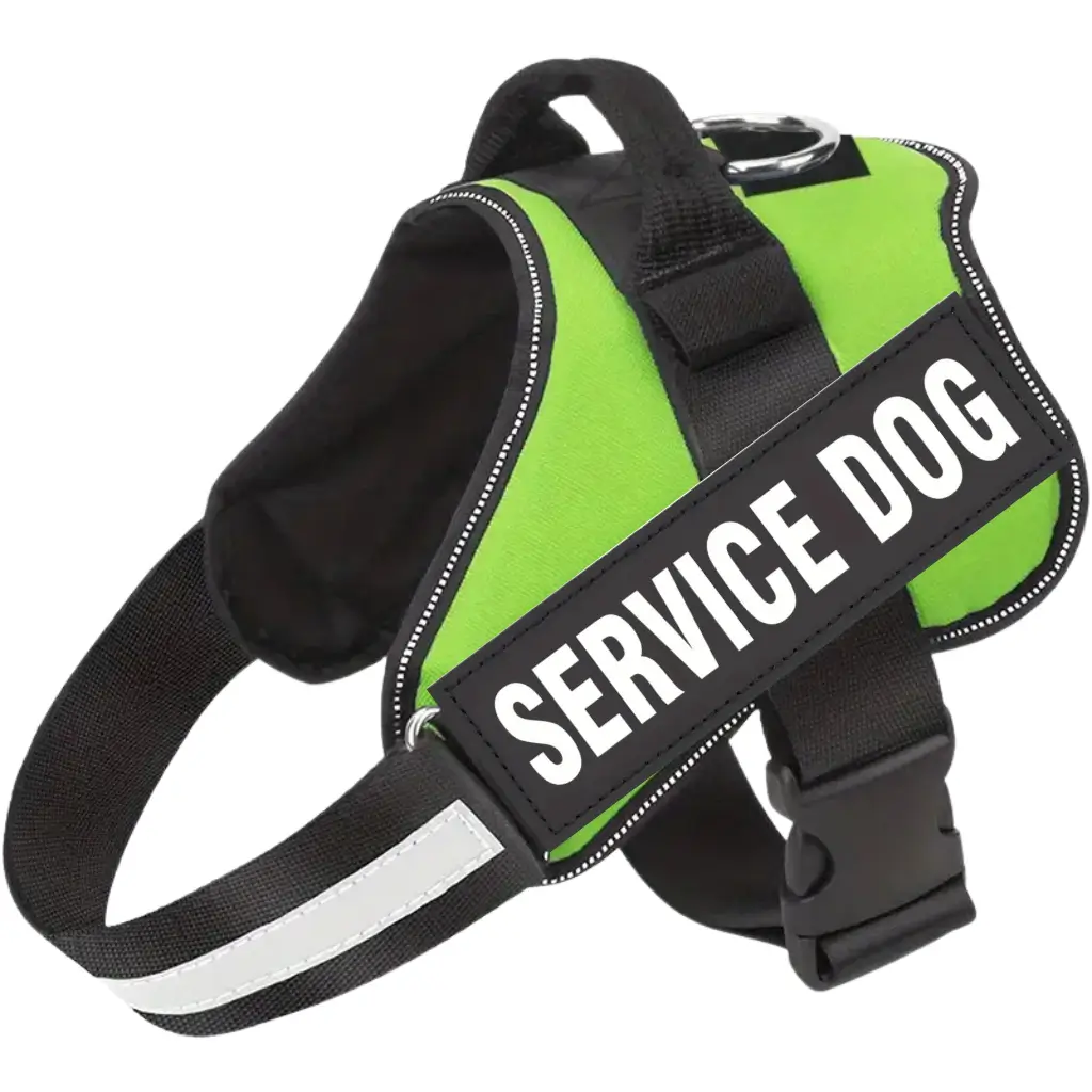 Emotional support dog harness in green, with a service dog message by ESA Registry UK.