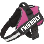 Pink emotional support dog harness with a friendly message, by ESA Registry UK.