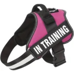 Emotional support dog harness in pink, with in training message, by ESA registry UK.