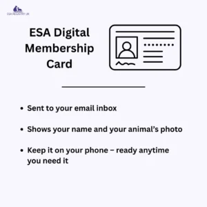 Digital ID card by ESA Registry UK for emotional support animals.